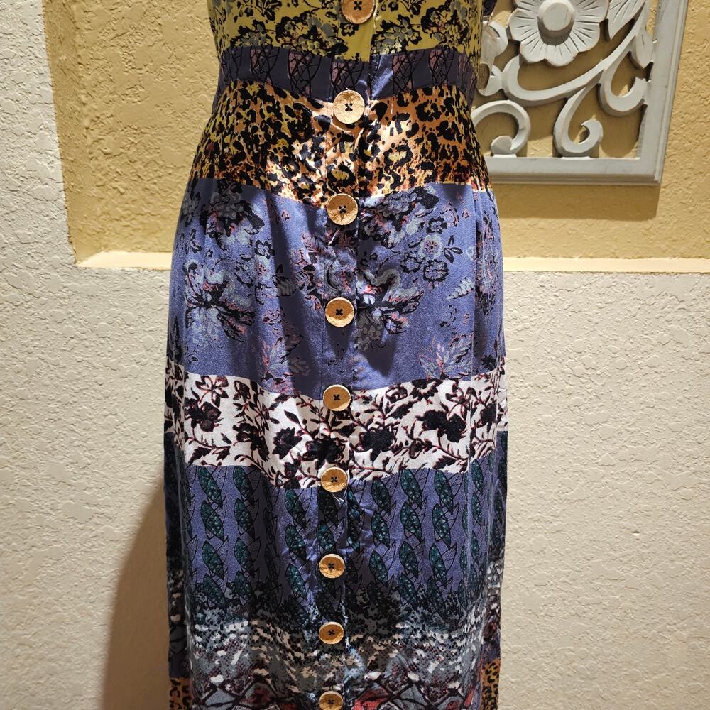 Angie M NWT Boho Patchwork Maxi Dress Tie Bach Festival Wonderlust Western Folk - Picture 13 of 13